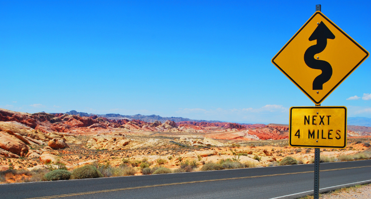 Road sign on a desert road